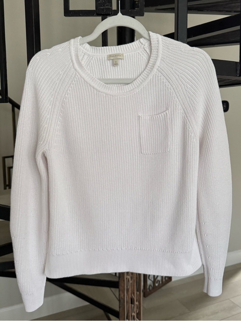 Talbots White Crewneck Ribbed Knit Sweater